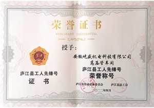 获得庐江县工人先锋号荣誉称号
